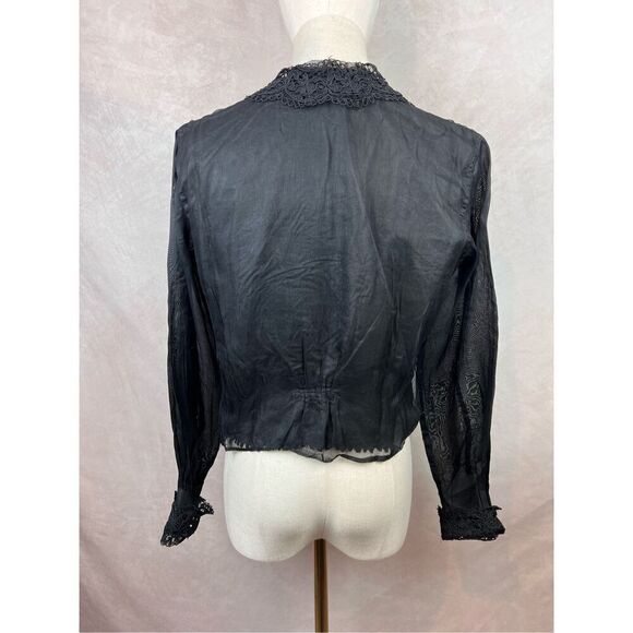 Antique 1900s Vintage Edwardian Style WW1 Era Black Lace Blouse - Picture 4 of 16